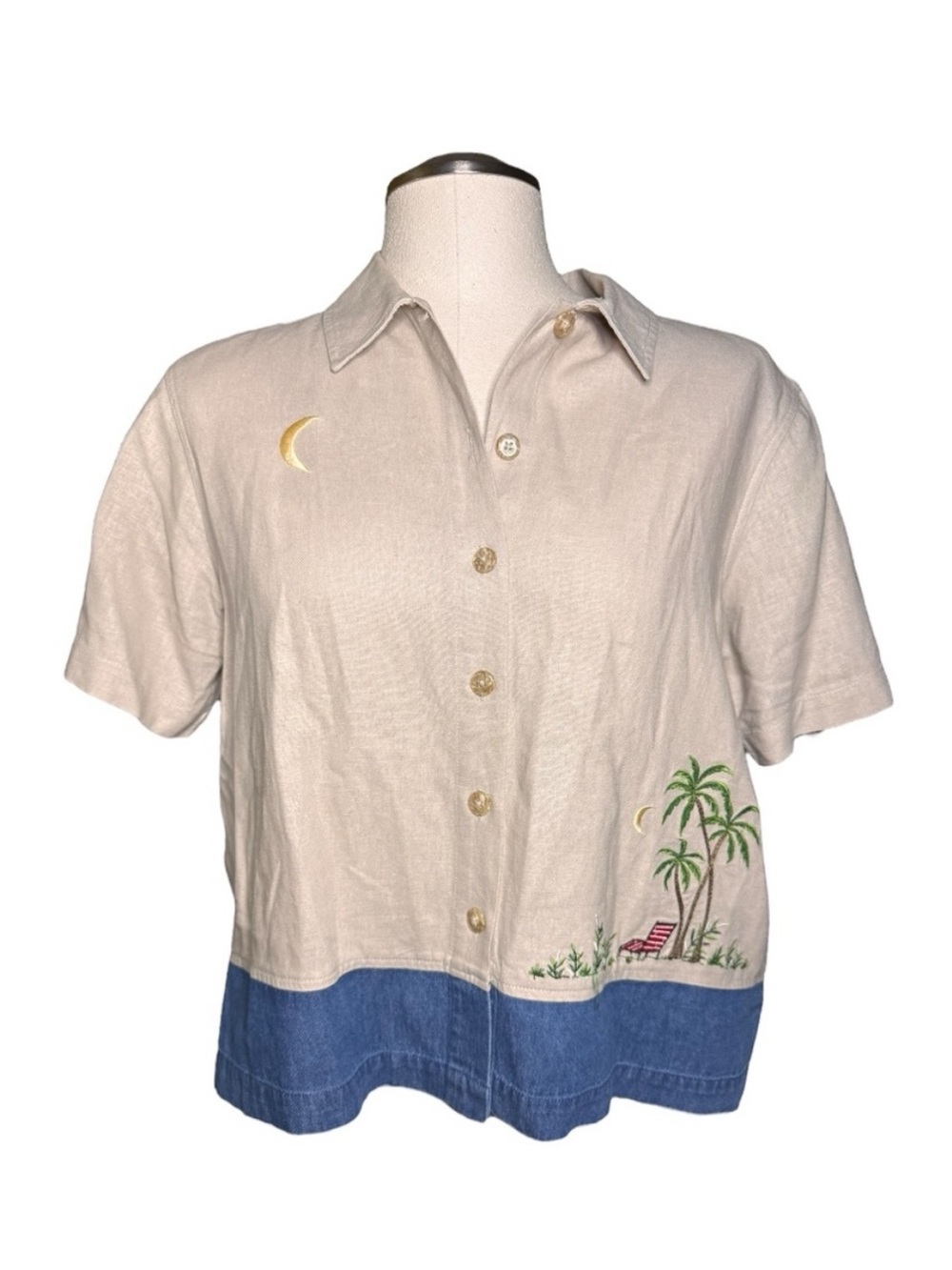 ERIKA Embroidered Button Down Desert Vacation Cotton Linen Fall Top